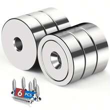 6 Stücke Tassenmagnete mit 9-68 kg Haftkraft, mit Senkbohrungen, industrielle Rundmagnetbasis, inklusive Schrauben, für Arbeitsplätze, Büros und Garagen, zum Sichern, Heben und Aufhängen von Werkzeugen (Silber) - Silber - Übersicht 10
