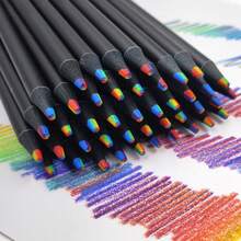 Lápices de madera solubles en agua de colores del arcoíris, madera negra y núcleo de cera del mismo color, suministros de arte para el hogar, aulas escolares, dibujo y coloreo, lápices de madera del arcoíris, Navidad en el aula, lápices de colores para niños, lápices del arcoíris, lápices de colores, acuarela - Multicolor - Ver 3
