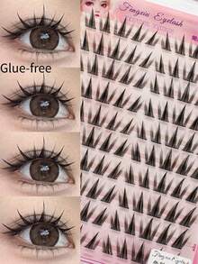 1 Box 100pcs Cartoon Cat Ear Design Natural Look False Eyelashes, No Glue, Manga Style & Natural Style, Wild Cat Eyelash Clusters, Sunflower Eyelashes, False Eyelashes, Fake Eyelashes, Ideal For Cosplay, Parties, Festivals, Daily Wear, Work & Meetings – Beauty & Health, Personal Care, Festive Glam Beauty, Christmas, New Year's - Black - View 2