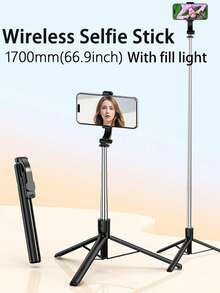 Gậy selfie 67 inch với chân đế ba chân chắc chắn, chân đế điện thoại di động đa chức năng có thể kéo dài với điều khiển từ xa và đèn chiếu sáng, tương thích với iPhone 14 Pro Max/13/12/11 và điện thoại thông minh Android, lý tưởng cho du lịch, quay vlog, quay video và chụp ảnh. Tương thích tích hợp với điện thoại iOS và Android, phù hợp cho kỳ nghỉ hè, du lịch, chiếu sáng, hoạt động ngoài trời, phát trực tiếp và các trường hợp khác. - màu đen - Xem 1