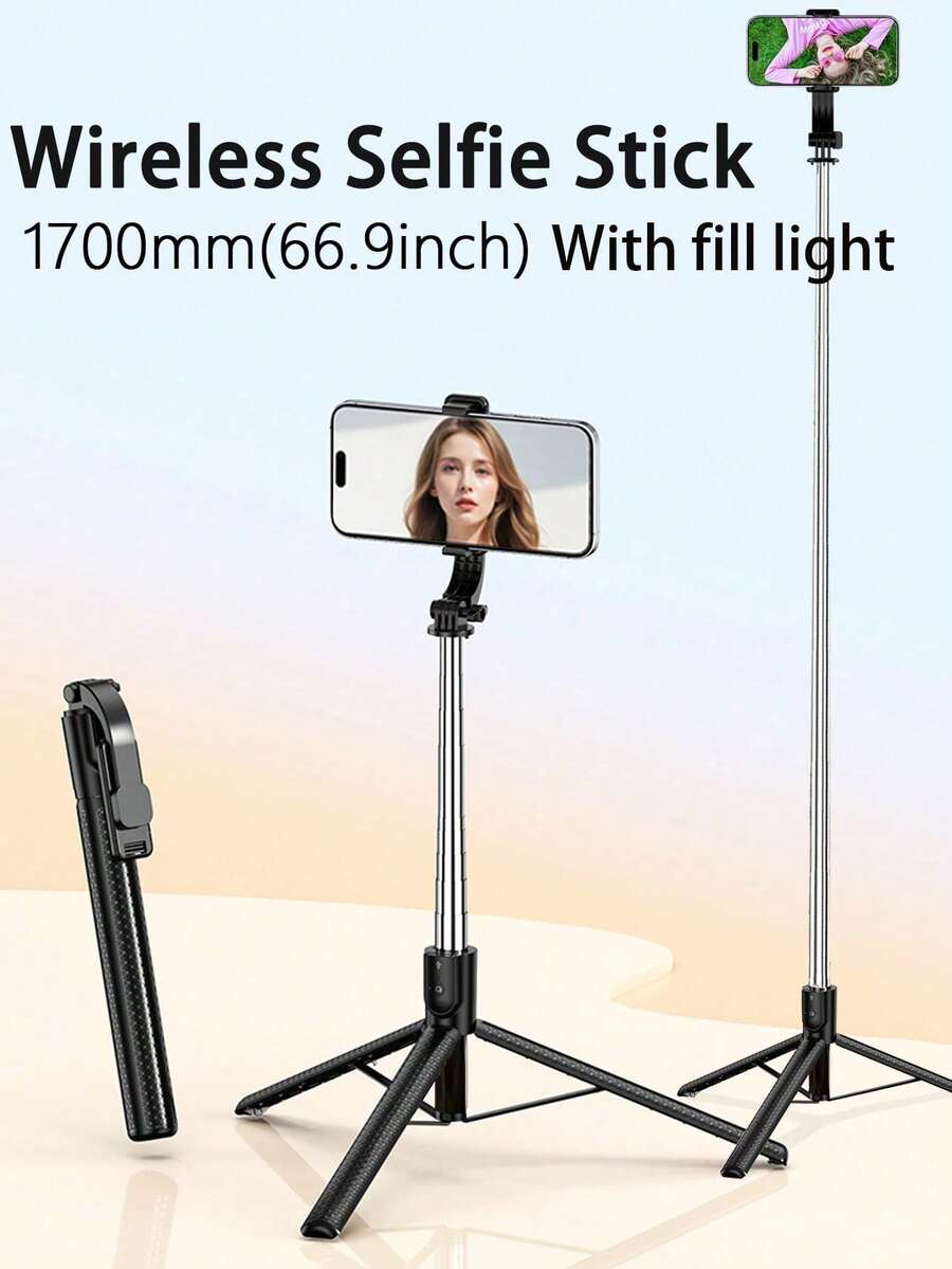 Gậy selfie 67 inch với chân đế ba chân chắc chắn, chân đế điện thoại di động đa chức năng có thể kéo dài với điều khiển từ xa và đèn chiếu sáng, tương thích với iPhone 14 Pro Max/13/12/11 và điện thoại thông minh Android, lý tưởng cho du lịch, quay vlog, quay video và chụp ảnh. Tương thích tích hợp với điện thoại iOS và Android, phù hợp cho kỳ nghỉ hè, du lịch, chiếu sáng, hoạt động ngoài trời, phát trực tiếp và các trường hợp khác. - màu đen - Xem 1