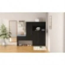 2-In-1 Schuhschrank Mit Gewölbten Türen – Klapptür Mit Soft-Close-Funktion, Höhenverstellbaren Fächern Und Gepolsterter Sitzbank,Weiß,130*35*110cm - màu đen - Xem 4