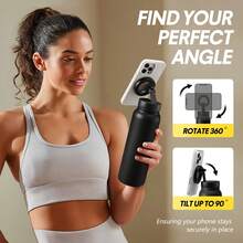 24oz Stainless Steel Vacuum Insulated Portable Drinking Cup Compatible With Magsafe Travel Iced Coffee Cup, Can Be Used As A Tripod, Leak Proof Keep Drinks Cool Or Warm, For Travel, Gym, And Office - Black - View 4