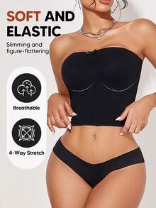 Women Tube Tops Strapless Basic Sleeveless Stretch Classic-Fit Shirts Sexy Crop Tops - Black - View 1