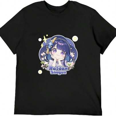 Raiden Ei Graphic T-Shirt Black & White,Casual Cotton Crewneck Tee for Men & Women