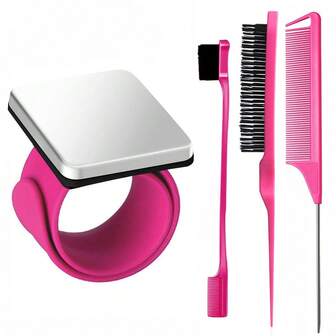 Magnetic Wrist Sewing Pincushion Wrist Magnetic Pin Holder Wristband Pin Cushion Holder With Pcs Stainless Steel Pintail Comb Rat Tail Comb For Hair Clips Hand Sewing,1pc Teasing Hair Brush And 1pc Edge Hairs Brush