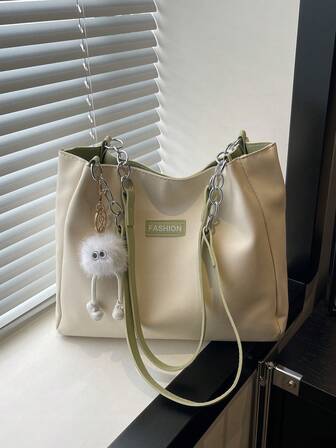 2025 New Casual Women's Large Capacity Shoulder Bag, Fashion Commuter Tote Bag With Pendant For College Students, Autumn/Winter