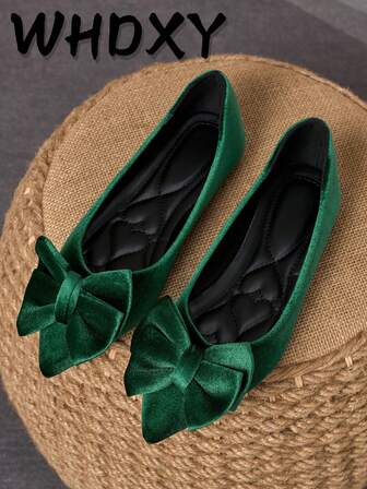 WHDXY Women's Flat Shoes, Bow Decor, Minimalist Design, Comfortable, New Arrival For Autumn, Green Color, Suitable For Daily Outings, Dates And Leisure