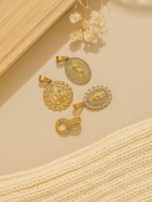 1pc/Pack 304 Stainless Steel Gold-Plated Rhinestone Round Buckle Accessory, Religious Series Necklace Keychain Jewelry Pendant - Gold - View 2