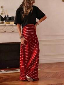 Women's Casual Polka Dot A-Line Maxi Dress, Made Of Non-Stretch Woven Fabric, Suitable For Everyday Wear - Red - View 5