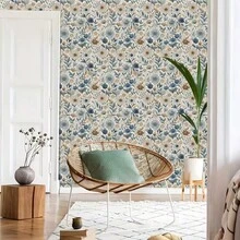 Papel tapiz azul floral elegante con adhesivo extraíble - Papel de contacto de vinilo impermeable y removible con diseño de estilo francés para dormitorio, sala de estar, gabinetes y renovación de muebles, decoración de pared del dormitorio - Multicolor - Ver 3