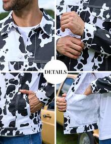 Cow Print Trucker Men Western Cowboy Unlined Coats Cute Animal Tops Holiday GiftsChristmas TJYC - 黑白乳牛-1 - 查看 9