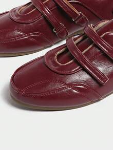 2025 New Summer Women Red Hook And Loop Casual Soft Bottom Breathable Leather Shoes - Burgundy - View 7