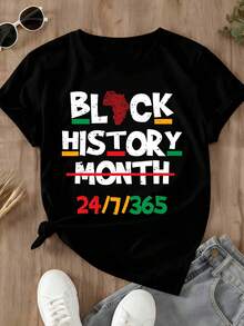 Black History Month 24 7 365 T Shirt For Women And Men African American Heritage Celebration Activewear Fashion Statement Graphic Tee - 黑色 - 查看 2