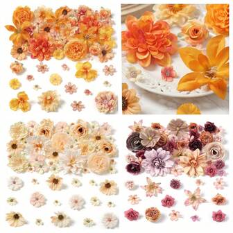 60 Sets Of Artificial Flower Headpiece Materials (1in - 3.9in), Suitable For DIY Wedding Bouquets, Valentine's Day, Home Decoration And Center Decoration - Perfect For Wedding Bouquets, Center Decoration In Bridal Gift-Giving Events And Party Decoration.