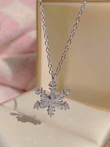 1 buc colier minimalist la modă cu fulg de zăpadă rotativ, accesoriu pentru fete