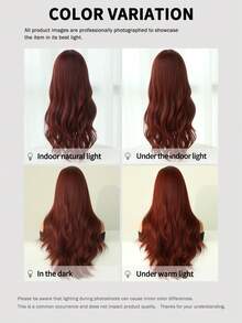 7JHH WIGS High Quality 24-Inch Long Body Wave Raspberry Red Wigs For Women Fashion Synthetic Wavy Curly Wig With Bangs, Heat-Resistant Fiber Full Machine Fake Hair, Beginners Glueless Costume Wigs For Daily Party Wear, Music Festivals Cosplay Use - 酒紅色 - 查看 7