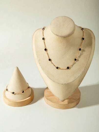 imoli 1 Set Women Jewelry: Rhinestone Anklet & Rhinestone Necklace, Minimalist & Fashionable Design, Suitable For Daily Wear, Casual Occasions, And Gifts