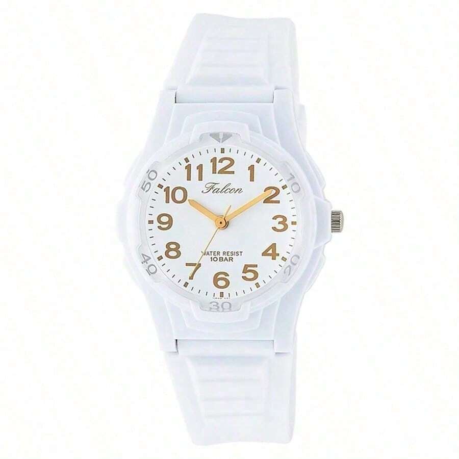 CITIZEN Q&Q Unisex analog kvartsklocka, VS06-001 modell, 40 mm rund vit urtavla med söt design, 10 bar vattentålig, lämplig för vardags- och festkläder, perfekt present till honom/henne - Vitt och guld - Visa 1