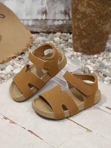 1 Pair Kids Open Toe Anti-Slip Beach Sandals, Soft Bottom Casual Slip-On Slippers For Boys & Girls - Khaki - View 5