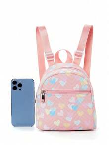 1 pieza de mochila mini acolchada de PU multicolor arcoíris, mochila casual de mujer, mochila de senderismo, mochila de viaje, mochila pequeña de almacenamiento - Rosa - Ver 3