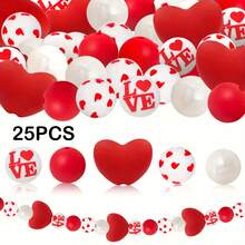 25pcs Silicone Beads With Heart Pattern Print, Cow Shaped Silicone Beads, Loose Beads Suitable For Jewelry Making, Earrings, Necklaces, Bags, Pens, Phone Chains, Makeup Brushes, Keychains And Other DIY Crafts, Holiday, Birthday, Valentine's Day Gifts - Valentine's Day Series - View 14