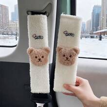 2pcs Cute Plush Bear Car Seat Belt Covers - Mua Heart Fuzzy Seatbelt Pads, Cozy Winter Car Accessories For Women, Soft Teddy Bear Safety Belt Shoulder Pads For Car Interior Decoration - Multicolor - View 11