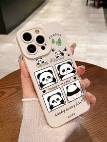 Perforated Straight Edge Plaid Panda Painted Thick Anti-Drop Painted Phone Case - Multicolor - View 1