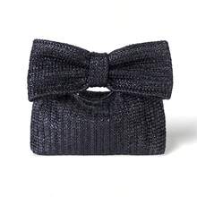 Women's Handbags 2025 Fall/Winter New Arrival Bow-Tie Straw Tote Bag Small Clutch Handbag Women's Handbag - 黑色 - 查看 1