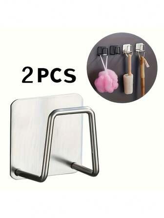 2 Stück Edelstahl Schwammhalter - selbstklebend ohne Bohren Küchenaufbewahrung, rostfrei, geeignet für Schwämme & Tücher, robustes Metalldesign, ergonomischer Griff, platzsparende Abtropffläche für die Arbeitsplatte