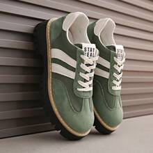 女士新款复古休闲系带乐福鞋，休闲拼接运动鞋，厚底防滑增高运动鞋，休闲低帮运动鞋 - 綠色 - 查看 16