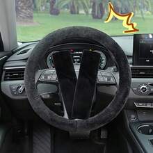 Soft Plush Car Interior Accessory Set, Steering Wheel Cover + Seat Belt Shoulder Pads, Fluffy Car Accessories - one-size - View 2