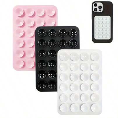 3 Adet Silikon Vantuzlu Telefon Tutucu, Çoğu Telefona Uygun Su Geçirmez Yapışkan Taban, Selfie ve Video İçin Evrensel Parmak Tutacağı, Siyah/Beyaz/Açık Pembe