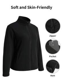 Women's Autumn/Winter Sports Jacket, Slim Fit Long Sleeve Top, Soft & Comfortable Sherpa Collar Zip-Up, Suitable For Gym, Running, Commuting And Casual Daily Wear - Black - View 1