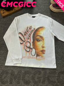 EMCGICC Manfinity Y2k Long Sleeve Shirts ,Motocore Graphic T Shirt Cotton 250g,Fashionable Hip-Hop For Men - Long Sleeve T-Shirts, Art Punk Funny Vintage Shirts,Regular Fit, Street Style, Digital Print, Ideal Gift - 白色 - 查看 1