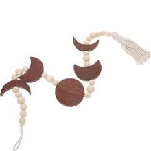 Colgante decorativo de Eid, colgante de cuentas de madera en forma de luna de Eid, colgante de pared de cuentas de madera con borlas en forma de fase lunar, decoración de pared de estilo bohemio con cuentas de madera, adecuado para decoración de fiestas, colgante de estilo árabe, decoración de festival islámico, color marrón y madera - Multicolor - Ver 6