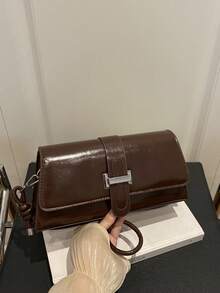 Bolso de hombro elegante minimalista de unicolor y estilo retro - Marrón Chocolate - Ver 3