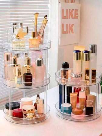 360° 회전 1/2/3단 슬라우치 수잔 수납 랙 - 투명 플라스틱 메이크업 및 스킨케어 정리함, 욕실 세면대, 캐비닛 및 화장대, 데스크탑 수납 및 장식, 미용 디스플레이 선반, 욕실 액세서리, 투명 화장품 정리함, 홈 데코, 룸 데코, 다기능 수납 랙, 어머니 날, 아버지 날, 결혼 시즌, 친구를 위한 선물 욕실 데코 가을 데코 메이크업 정리함 신학기