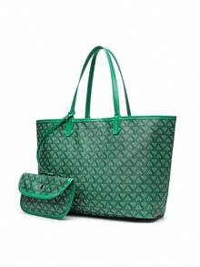 Women's Fashion New One Shoulder Tote Bag Set, Open Entrance Ladies Handbag, Minimalist Commuting Versatile High Capacity Handbag, Stylish Bag For Female Students - Green - View 2