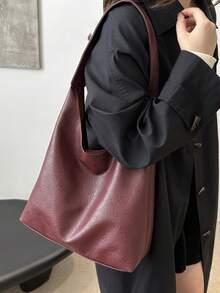 两件套：2024秋冬时尚Ankla红色通勤手提包，大容量，时尚百搭，女士单肩/腋下包 - 酒紅色 - 查看 5