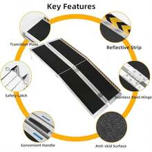 Rampa portátil para silla de ruedas de 5 pies de aluminio resistente con placa de transición, superficie antideslizante, bandas reflectantes, capacidad de 600 libras, ideal para escaleras, bordillos y vehículos. Ligera, duradera y fácil de usar. - Blanco y Negro - Ver 3