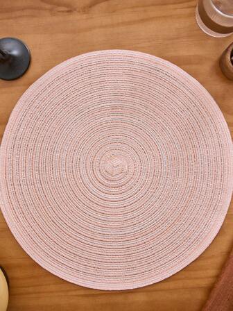 1/2/4/6/12pcs Pink Round Woven Placemats, Solid Color Kitchen Decor Table Mats, Non-Slip Pad For Bowls, Plates, Cups, Suitable For Holidays, Parties, Birthdays, Vintage, Countryside, Outdoor Dining, Home Decor, Office Desk, Coffee Table, All Season Photography Background