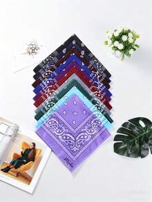 1件客製化印花方巾，可自訂文字，尺寸 (55x55cm)，多色可選，多功能頭巾 & 圍巾，防風，適合日常、休閒與旅行的理想禮物 - 彩色 - 查看 2