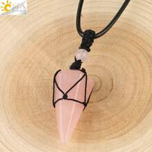 1pc Natural Stone Crystals Necklace Pendants Roses Crystal Quartz Black Rope Wrap Amethysts Necklace For Men G173 - Necklace - View 12