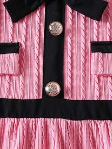 女童方领蝴蝶结装饰优雅短袖连衣裙，春夏款