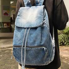 Thickened Denim, Durable And Wear-Resistant, New Style Women's Backpack With Drawstring Closure, Large Capacity, Multiple Pockets, Stylish And Perfect For Travel And Back To School. - Màu xanh bụi bặm - Xem 1