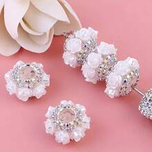 5pcs/10pcs/Pack Mixed Color 3D Simulated Rose Flower Rhinestone Chain Flat Bead Floral Ball, Jewelry Making Beading Craft Kit