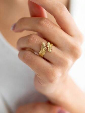 1 pieza Anillo ajustable elegante con diseño de ala de pluma de plata de ley S925, joya versátil como regalo para mujeres, apta para uso diario, fiestas y festivales