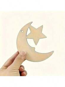10pcs Wooden Hollow Star & Moon Shaped Crafts, Ramadan Hanging Decor, Holiday Celebration Decorative Ornaments - Wood Color - View 5