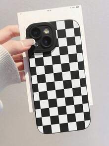 Checkerboard Phone Case, Checkerboard Phone Case, 360 Degree Protection, Lens Protection, Matte TPU Frosted Phone Case Compatible With IPhone & Galaxy, 16, 16 Pro Max, 16 Pro, 16 Plus, Phone Case, Case 17 Pro Max, Covers, Cute Phone Case - Black and White - View 2